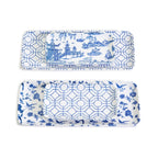 Chinoiserie Blue White Serving Tray Set 4pc Assorted Large and Small BandsCo Straps