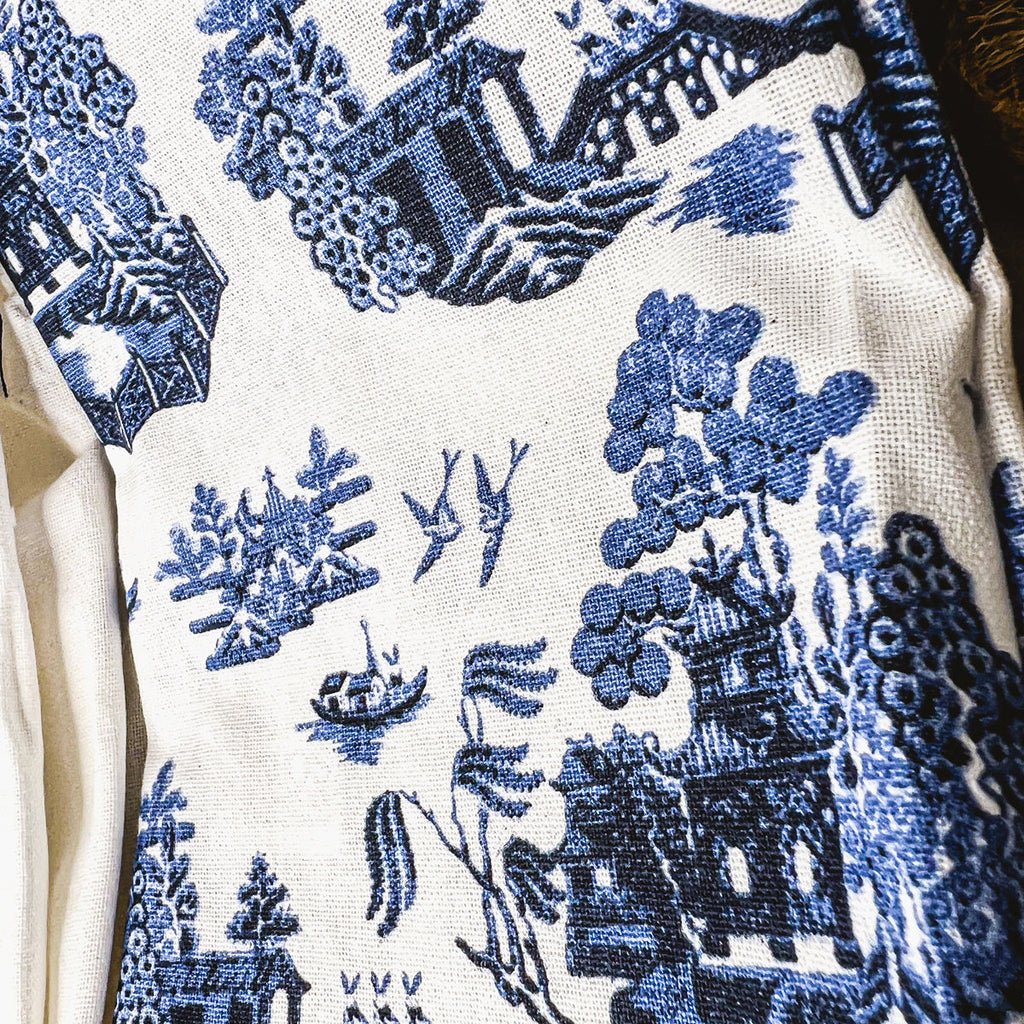 Chinoiserie Bunny Embroidered Cotton Dish Towels Oversized Tassel 17x29 BandsCo Straps