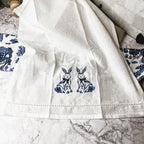 Chinoiserie Bunny Embroidered Cotton Dish Towels Oversized Tassel 17x29 BandsCo Straps
