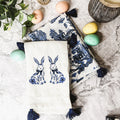 Chinoiserie Bunny Embroidered Cotton Dish Towels Oversized Tassel 17x29 BandsCo Straps