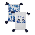 Chinoiserie Bunny Embroidered Cotton Dish Towels Oversized Tassel 17x29 BandsCo Straps