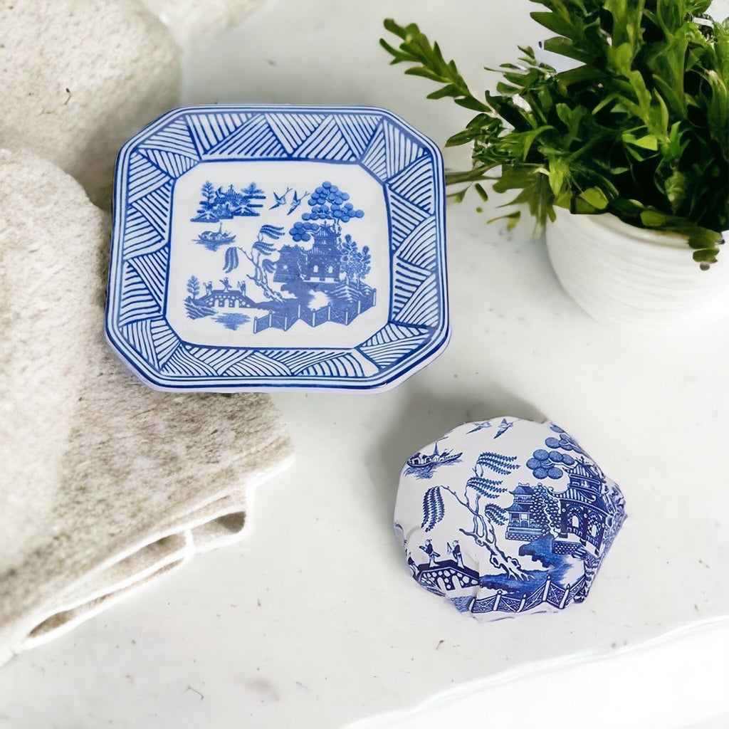 Chinoiserie Soap And Trinket Dish Set - Decorative Ceramic Soap Tray Gift BandsCo Straps