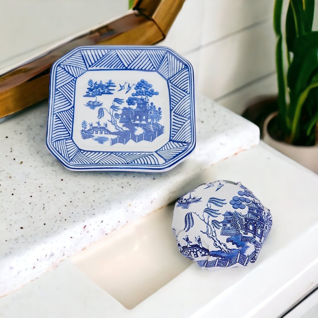 Chinoiserie Soap And Trinket Dish Set - Decorative Ceramic Soap Tray Gift BandsCo Straps