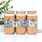 Chinoiserie Pumpkin 20oz Insulated Tumbler Ceramic Look Travel Mug Reusable BandsCo Straps