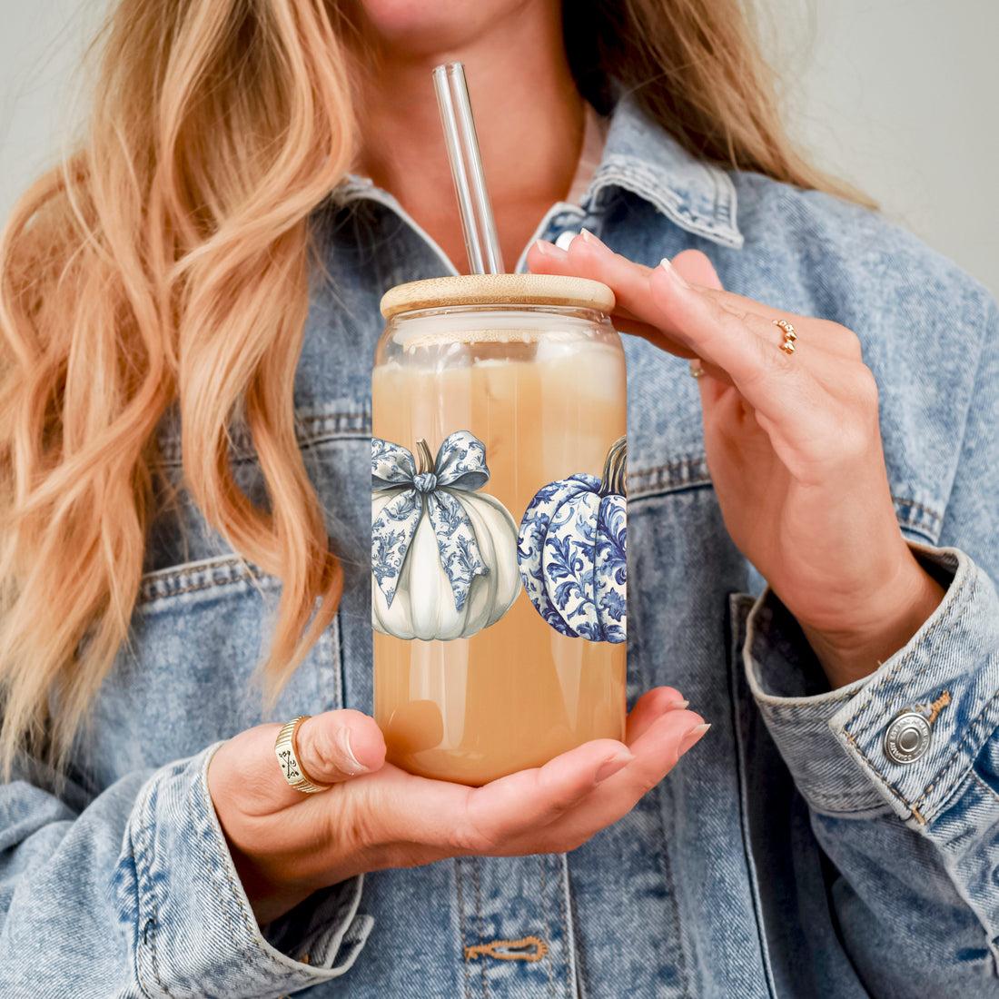 Chinoiserie Pumpkin 20oz Insulated Tumbler Ceramic Look Travel Mug Reusable BandsCo Straps