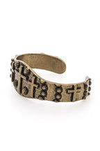 Christian Embossed Cross Cuff Bangle Adjustable Gold Tone