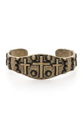 Christian Embossed Cross Cuff Bangle Adjustable Gold Tone