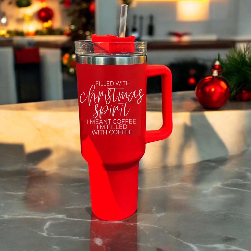 Christmas 40oz Insulated Tumbler Cup With Handle, Lid and Straw - Coffee Mug