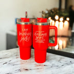 Christmas 40oz Insulated Tumbler Cup With Handle, Lid and Straw - Coffee Mug