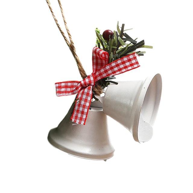 Christmas Bell Ornament Metal Dual Bell Christmas Bell Ornament Decoration with Berry Plaid Bow Christmas Tree Pendants For Making Wind Chimes Christmas Tree Hang Pendant Hang On Door wall porch Stevvex