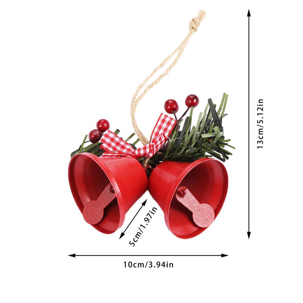 Christmas Bell Ornament Metal Dual Bell Christmas Bell Ornament Decoration with Berry Plaid Bow Christmas Tree Pendants For Making Wind Chimes Christmas Tree Hang Pendant Hang On Door wall porch Stevvex