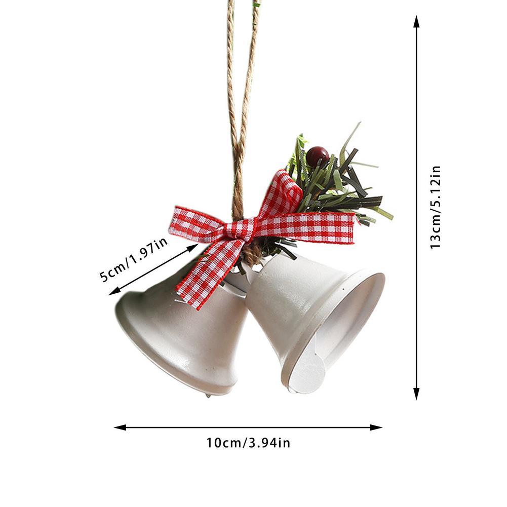 Christmas Bell Ornament Metal Dual Bell Christmas Bell Ornament Decoration with Berry Plaid Bow Christmas Tree Pendants For Making Wind Chimes Christmas Tree Hang Pendant Hang On Door wall porch Stevvex