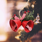 Christmas Bell Ornament Metal Dual Bell Christmas Bell Ornament Decoration with Berry Plaid Bow Christmas Tree Pendants For Making Wind Chimes Christmas Tree Hang Pendant Hang On Door wall porch Stevvex