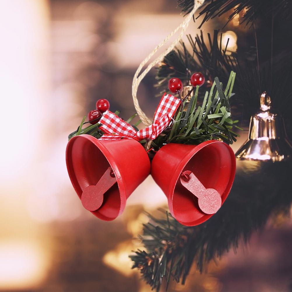 Christmas Bell Ornament Metal Dual Bell Christmas Bell Ornament Decoration with Berry Plaid Bow Christmas Tree Pendants For Making Wind Chimes Christmas Tree Hang Pendant Hang On Door wall porch Stevvex