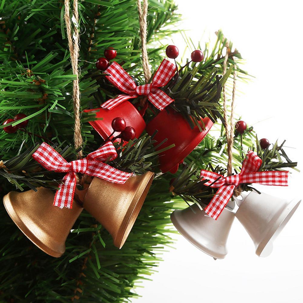 Christmas Bell Ornament Metal Dual Bell Christmas Bell Ornament Decoration with Berry Plaid Bow Christmas Tree Pendants For Making Wind Chimes Christmas Tree Hang Pendant Hang On Door wall porch Stevvex