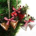 Christmas Bell Ornament Metal Dual Bell Christmas Bell Ornament Decoration with Berry Plaid Bow Christmas Tree Pendants For Making Wind Chimes Christmas Tree Hang Pendant Hang On Door wall porch Stevvex