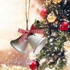 Christmas Bell Ornament Metal Dual Bell Christmas Bell Ornament Decoration with Berry Plaid Bow Christmas Tree Pendants For Making Wind Chimes Christmas Tree Hang Pendant Hang On Door wall porch Stevvex