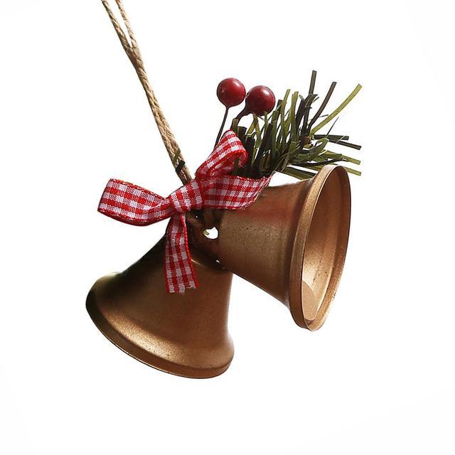 Christmas Bell Ornament Metal Dual Bell Christmas Bell Ornament Decoration with Berry Plaid Bow Christmas Tree Pendants For Making Wind Chimes Christmas Tree Hang Pendant Hang On Door wall porch Stevvex