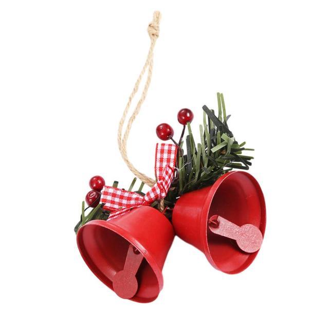 Christmas Bell Ornament Metal Dual Bell Christmas Bell Ornament Decoration with Berry Plaid Bow Christmas Tree Pendants For Making Wind Chimes Christmas Tree Hang Pendant Hang On Door wall porch Stevvex