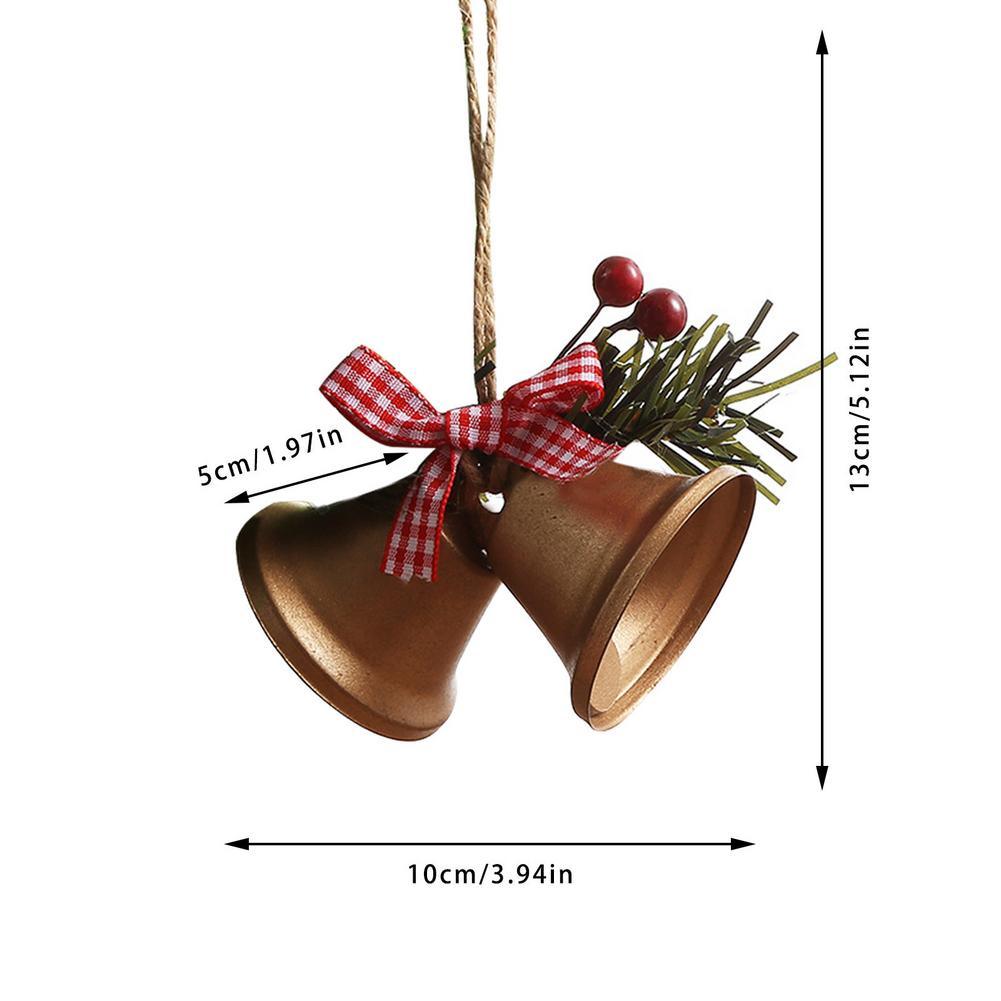 Christmas Bell Ornament Metal Dual Bell Christmas Bell Ornament Decoration with Berry Plaid Bow Christmas Tree Pendants For Making Wind Chimes Christmas Tree Hang Pendant Hang On Door wall porch Stevvex