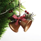 Christmas Bell Ornament Metal Dual Bell Christmas Bell Ornament Decoration with Berry Plaid Bow Christmas Tree Pendants For Making Wind Chimes Christmas Tree Hang Pendant Hang On Door wall porch Stevvex