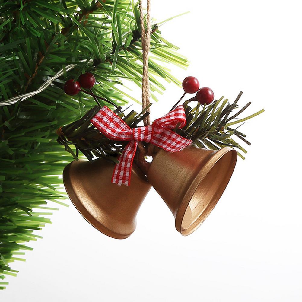 Christmas Bell Ornament Metal Dual Bell Christmas Bell Ornament Decoration with Berry Plaid Bow Christmas Tree Pendants For Making Wind Chimes Christmas Tree Hang Pendant Hang On Door wall porch Stevvex