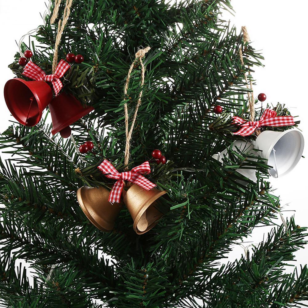 Christmas Bell Ornament Metal Dual Bell Christmas Bell Ornament Decoration with Berry Plaid Bow Christmas Tree Pendants For Making Wind Chimes Christmas Tree Hang Pendant Hang On Door wall porch Stevvex