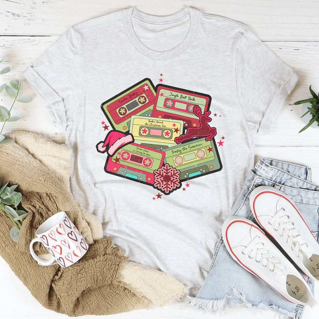 Christmas Cassettes Tee Peachy Sunday