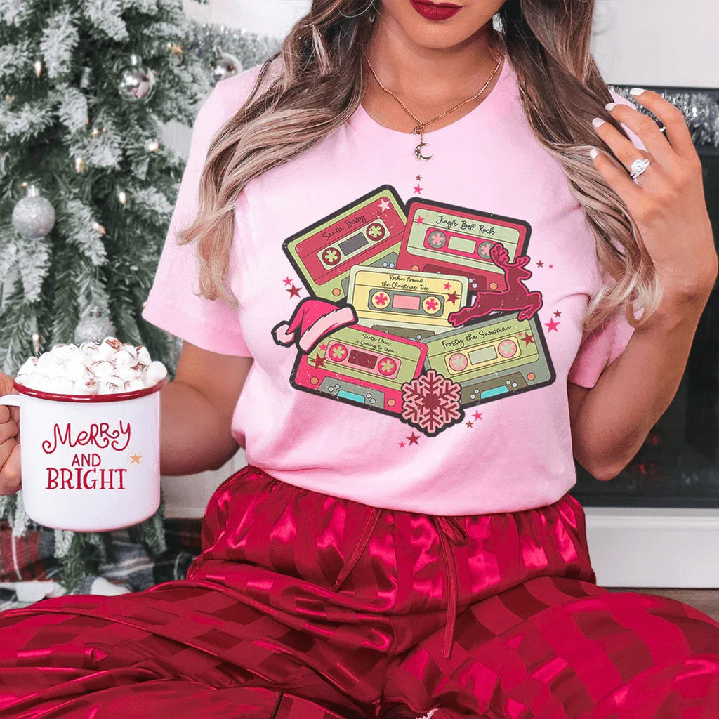 Christmas Cassettes Tee Peachy Sunday