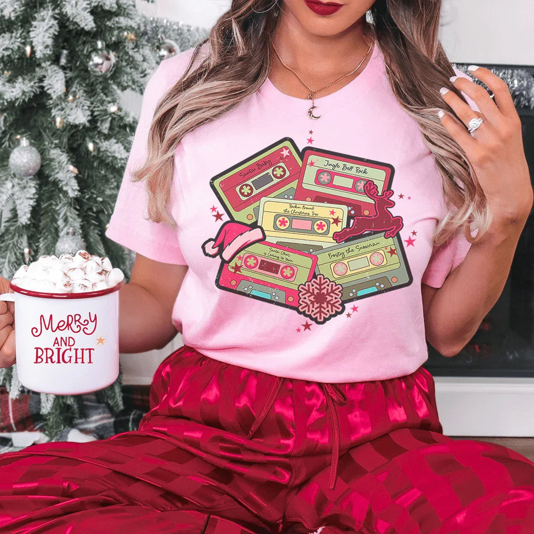 Christmas Cassettes Tee Peachy Sunday