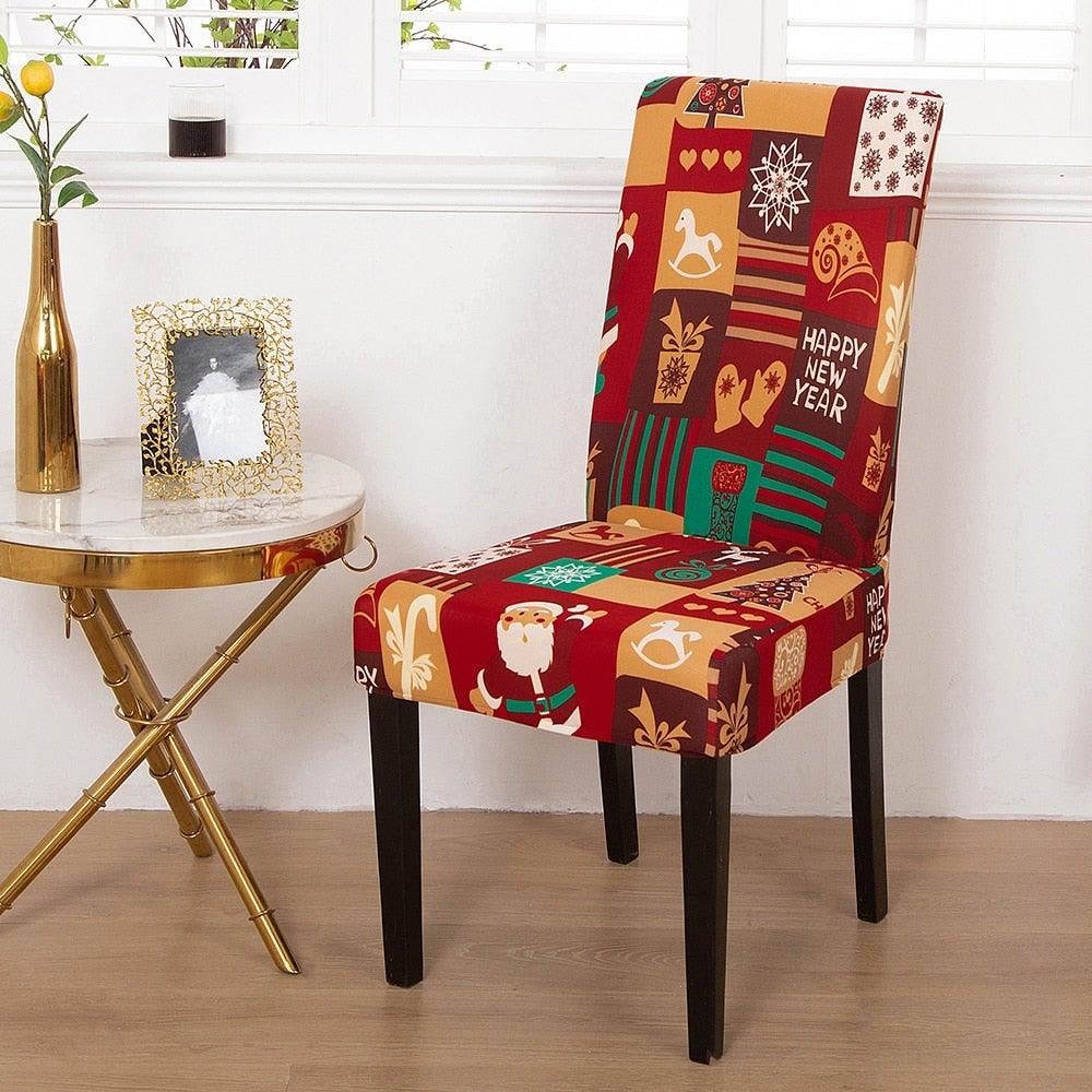 Christmas Chair Cover Stretch Seat Case Spandex Chair Covers Elastic for Kitchen Dining Room Chair Banquet Slipcovers Persons Chair Cover for Christmas Kitchen Decoration Restaurant Holiday Festival Party Stevvex
