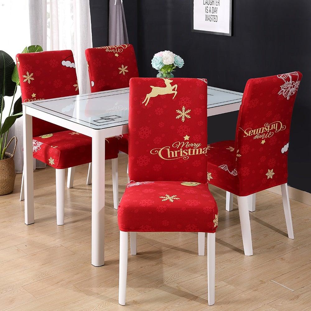 Christmas Chair Cover Stretch Seat Case Spandex Chair Covers Elastic for Kitchen Dining Room Chair Banquet Slipcovers Persons Chair Cover for Christmas Kitchen Decoration Restaurant Holiday Festival Party Stevvex