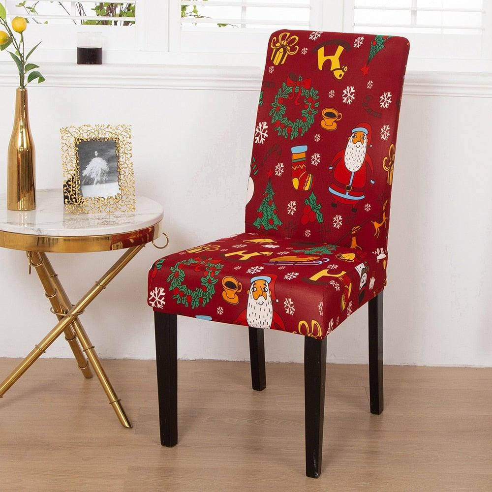 Christmas Chair Cover Stretch Seat Case Spandex Chair Covers Elastic for Kitchen Dining Room Chair Banquet Slipcovers Persons Chair Cover for Christmas Kitchen Decoration Restaurant Holiday Festival Party Stevvex