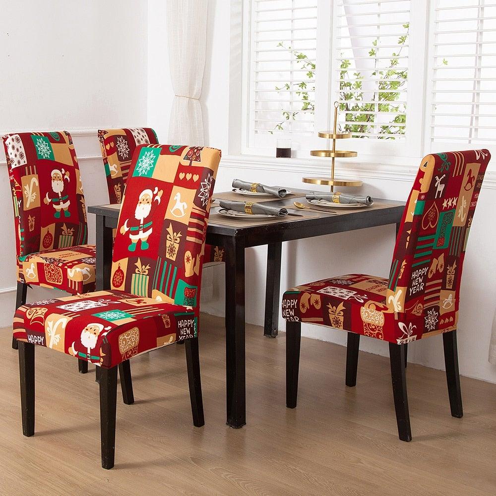 Christmas Chair Cover Stretch Seat Case Spandex Chair Covers Elastic for Kitchen Dining Room Chair Banquet Slipcovers Persons Chair Cover for Christmas Kitchen Decoration Restaurant Holiday Festival Party Stevvex