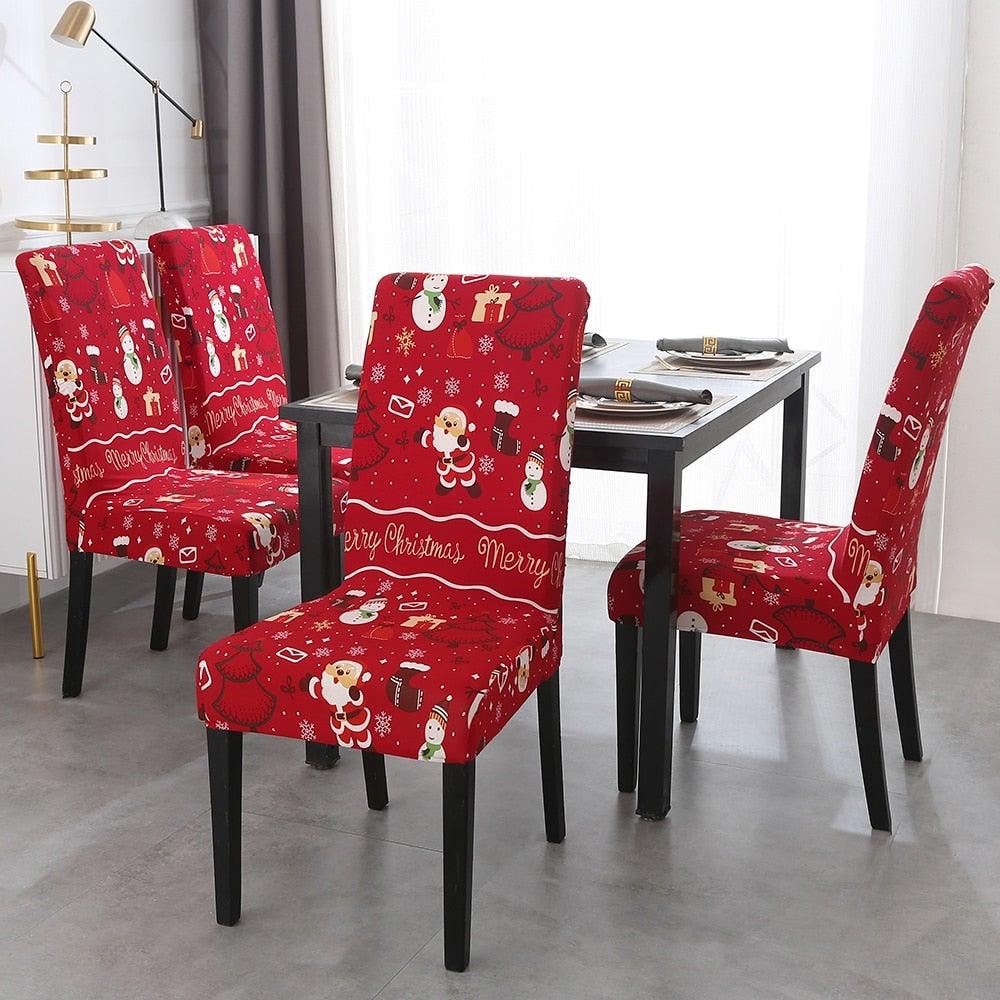 Christmas Chair Cover Stretch Seat Case Spandex Chair Covers Elastic for Kitchen Dining Room Chair Banquet Slipcovers Persons Chair Cover for Christmas Kitchen Decoration Restaurant Holiday Festival Party Stevvex