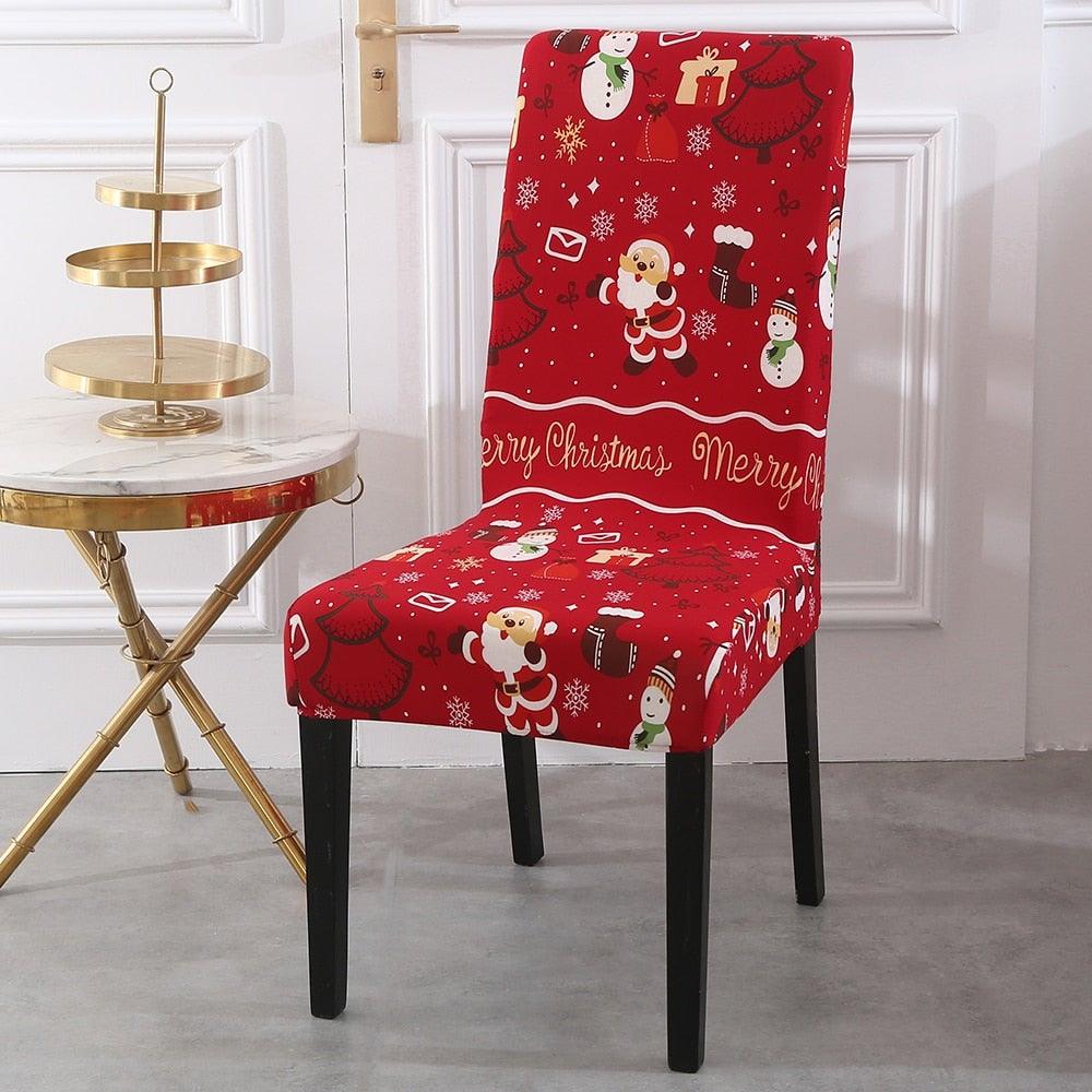 Christmas Chair Cover Stretch Seat Case Spandex Chair Covers Elastic for Kitchen Dining Room Chair Banquet Slipcovers Persons Chair Cover for Christmas Kitchen Decoration Restaurant Holiday Festival Party Stevvex