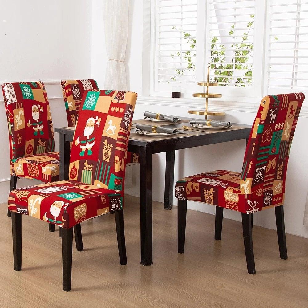 Christmas Chair Cover Stretch Seat Case Spandex Chair Covers Elastic for Kitchen Dining Room Chair Banquet Slipcovers Persons Chair Cover for Christmas Kitchen Decoration Restaurant Holiday Festival Party Stevvex