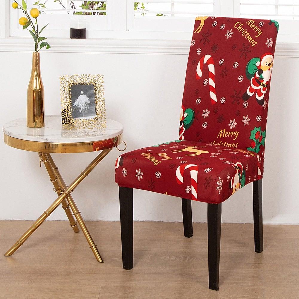 Christmas Chair Cover Stretch Seat Case Spandex Chair Covers Elastic for Kitchen Dining Room Chair Banquet Slipcovers Persons Chair Cover for Christmas Kitchen Decoration Restaurant Holiday Festival Party Stevvex