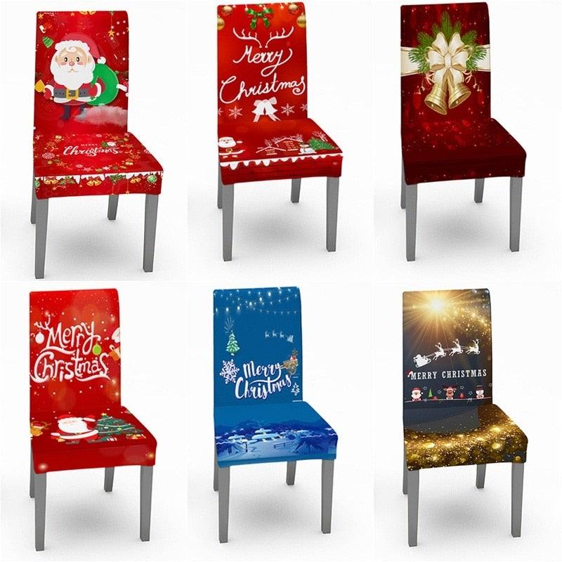 Christmas Chair Cover Stretch Spandex Digital Printed Silla Kitchen Dining Chair Covers Home Party Xmas Decor  Stretch Chair Cover for Dining Room Chair Protector Seat Cover Stretch Slipcover Christmas Bell Furniture For Living Room Ceremony Hotel Stevvex