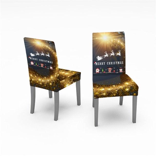 Christmas Chair Covers Santa Printed Elastic Stretch Dining Room Chair Slipcover Kitchen Seat Cover Spandex Home Decor chair Stretch Removable Washable Dining Room Chair Protector Slipcovers Christmas Decoration/Home Decor Dining Room Seat Cover Stevvex