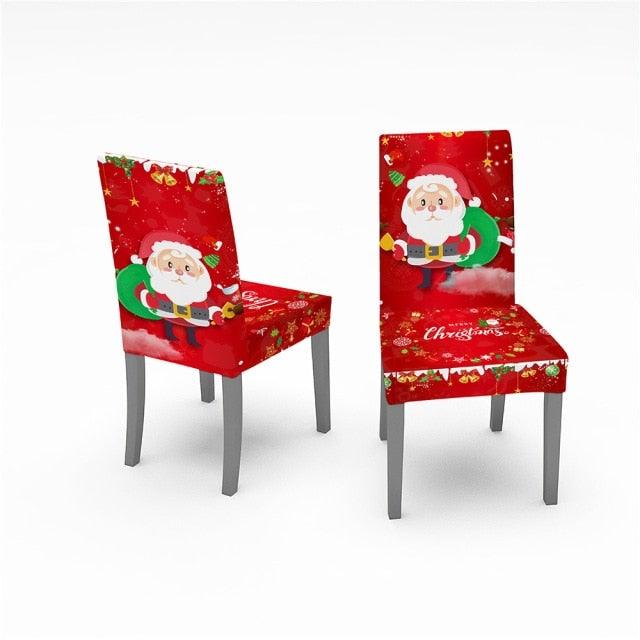 Christmas Chair Covers Santa Printed Elastic Stretch Dining Room Chair Slipcover Kitchen Seat Cover Spandex Home Decor chair Stretch Removable Washable Dining Room Chair Protector Slipcovers Christmas Decoration/Home Decor Dining Room Seat Cover Stevvex