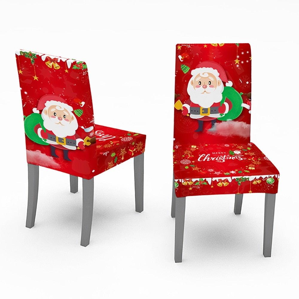 Christmas Chair Covers Santa Printed Elastic Stretch Dining Room Chair Slipcover Kitchen Seat Cover Spandex Home Decor chair Stretch Removable Washable Dining Room Chair Protector Slipcovers Christmas Decoration/Home Decor Dining Room Seat Cover Stevvex