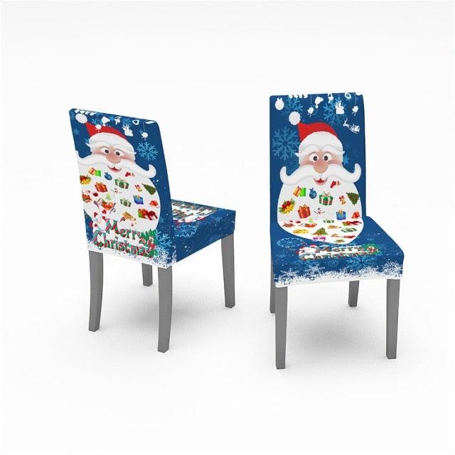 Christmas Chair Covers Santa Printed Elastic Stretch Dining Room Chair Slipcover Kitchen Seat Cover Spandex Home Decor chair Stretch Removable Washable Dining Room Chair Protector Slipcovers Christmas Decoration/Home Decor Dining Room Seat Cover Stevvex