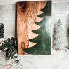 Christmas Charcuterie Serving Board Wood Resin Handcrafted Marbled Tree Inlay