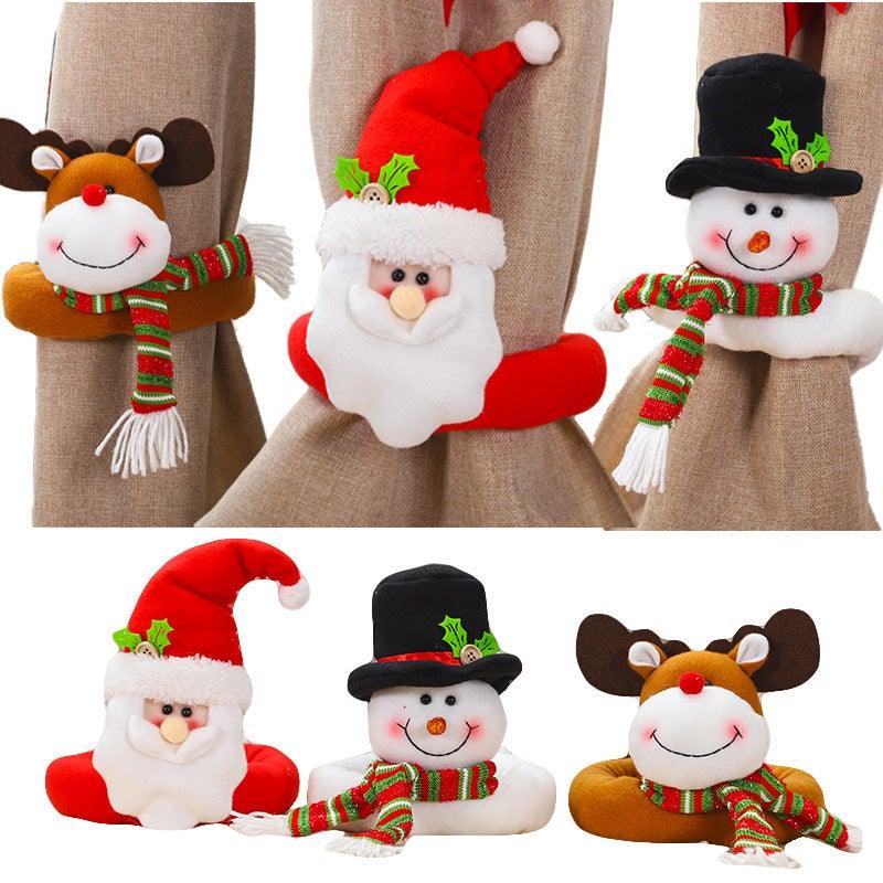 Christmas Curtain Buckle Tieback Flannel Door Curtain Home DecorateChristmas Trees New Year Snowmen Window Decorations Curtain Holdback Fastener Clamp Wine Bottle Topper Hugger Holder Snowman Christmas Ornaments Home Decor Stevvex