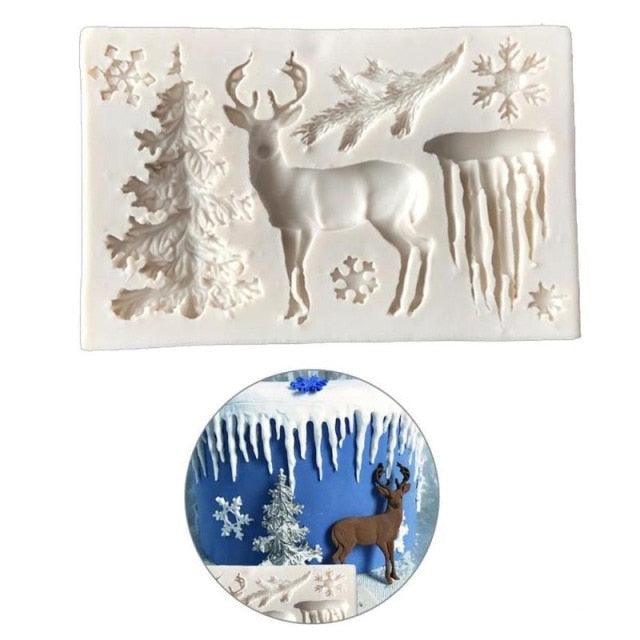 Christmas Deer Silicone Mold Snowflake Chocolate Candy Molds Cake Decorating Tools Kitchen Baking Moulds Christmas Theme Silicone Mold Snowflake Tree Deer Dessert Ice Cube Candy Chocolate Mold Stevvex