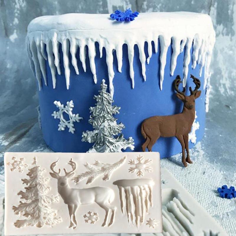Christmas Deer Silicone Mold Snowflake Chocolate Candy Molds Cake Decorating Tools Kitchen Baking Moulds Christmas Theme Silicone Mold Snowflake Tree Deer Dessert Ice Cube Candy Chocolate Mold Stevvex