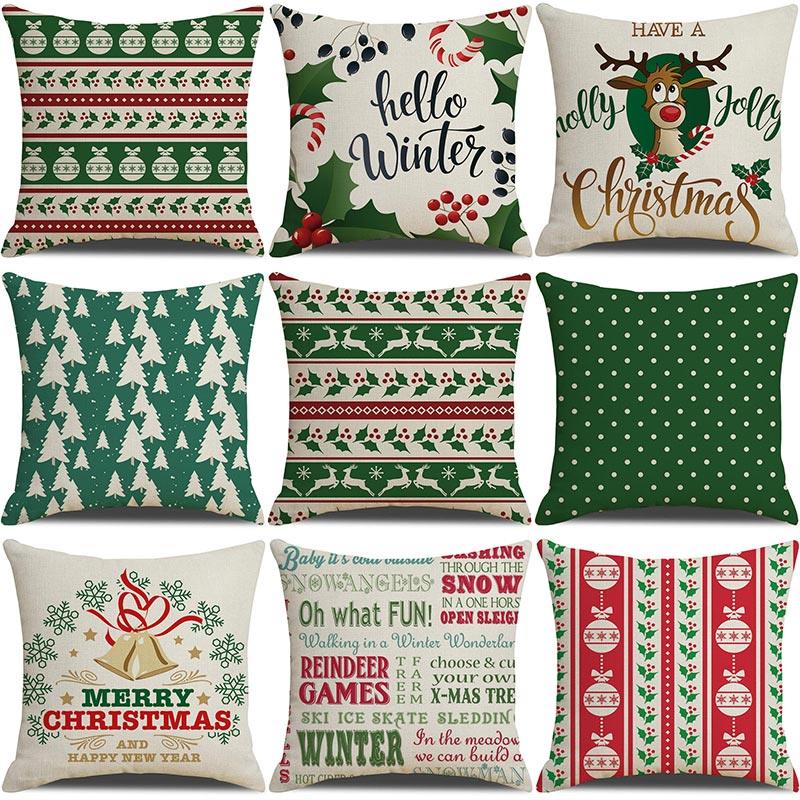 Christmas Green Stripe Pattern Cotton Linen Throw Pillow Christmas Stripe Pillow Cases Christmas Green Decorative Cushion Cover Cotton Linen Pillowcase Indoor Sofa Decorations Home Sofa Decorative Pillowcase 45X45CM Stevvex
