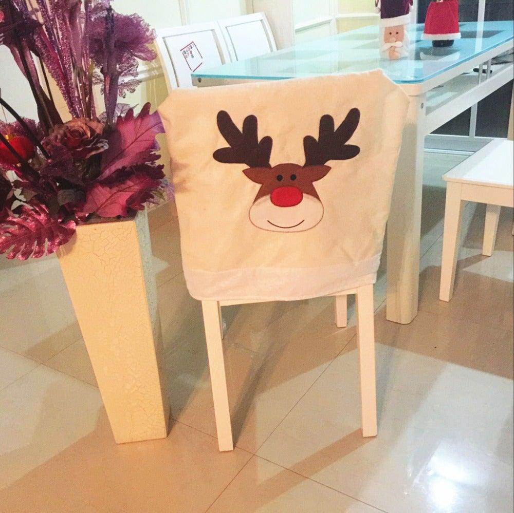Christmas Hat Chair Cover Xmas Santa Claus Deer Elk Dining Chair Covers for Kitchen Placemat Dining Seat Christmas Home Decor r Back Cover Removable Washable Chair Protector Cover For Kitchen Dining Room Chairs and Living Room 50x60cm Stevvex