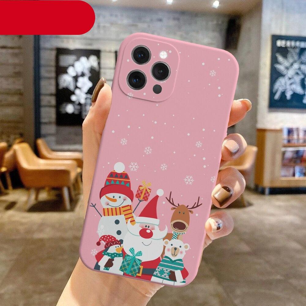 Christmas Pattern Design Red Silicone Phone Cover Anti-Scratch Soft Slim Bumper Shockproof Protective Case Shockproof Phone Case For iPhone 13 14 Pro Max Merry Christmas Candy Silicone Bumper Cover Stevvex